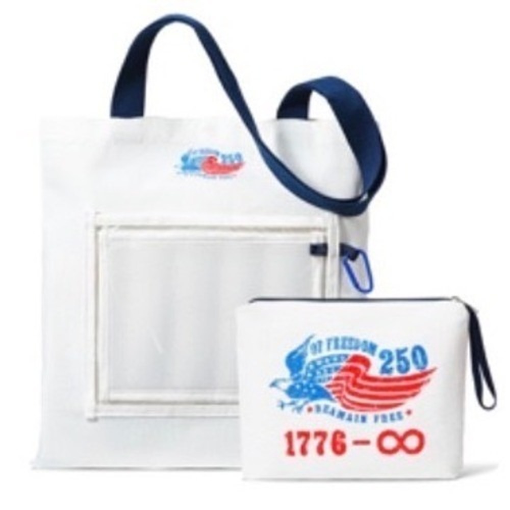 Moyel Vintage 250th Anniversary Canvas Tote Bag & Pouch Set White Patriotic 1776